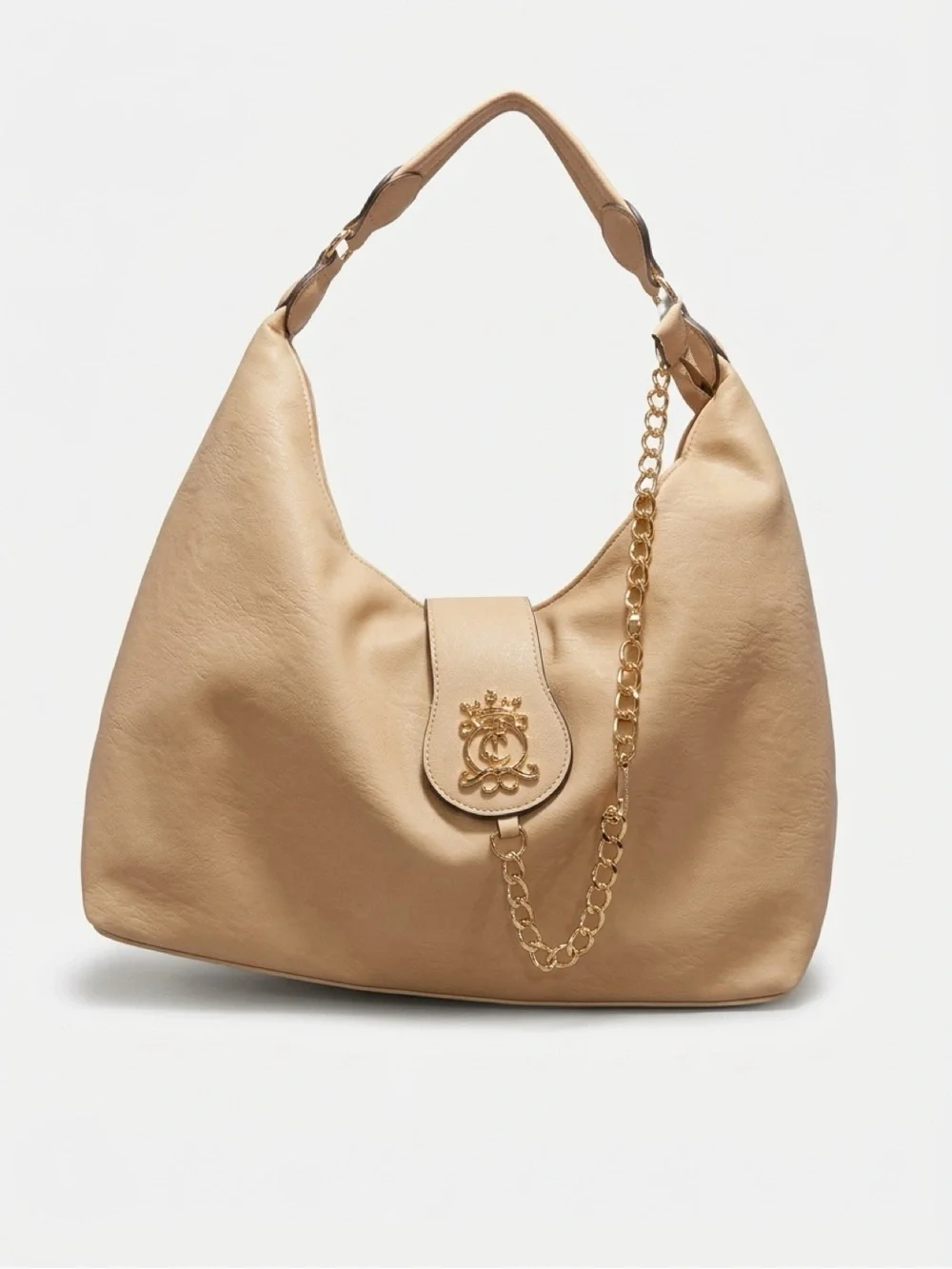 Juicy Couture Royal Crest Beige large Hobo Bag with Gold Chain